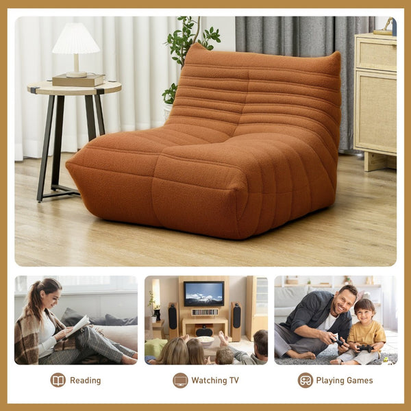 English Elm Bean Bag Floor Sofa Teddy Fleece Channel Tufted Foam Seat for Gaming Lounge T3971P405928