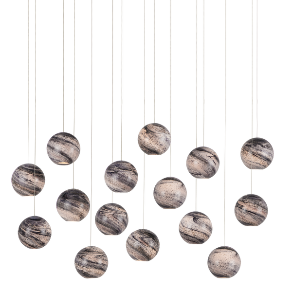 Palatino 15-Light Rectangular Pendant - Stunning Multi-Drop Design with Blue Glass Shades & Silver Finish