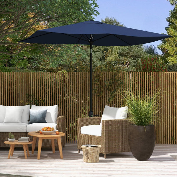 English Elm Outsunny 6.5' X 10' Market Umbrella - Stylish Blue Patio Shade With Crank & Adjustable Tilt Features W2225P200818-GIGA
