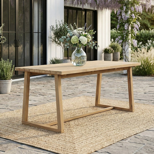 English Elm Outdoor Acacia Wood Round Patio Dining Set with Umbrella Hole and Curved Armchairs Light Teak N719P402255L