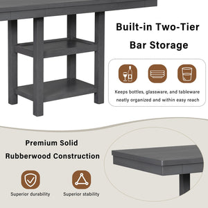 English Elm U_style Rubberwood Farmhouse Bar Table Set Expandable Crossback Chairs Bench Seating Grey WY000534AAE