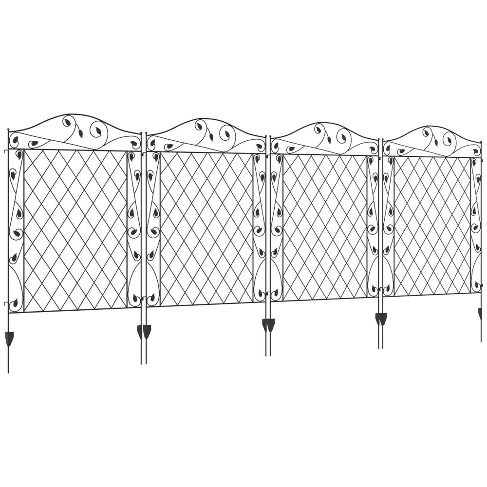 English Elm Outsunny Steel Garden Fence Panels 4 Pack Rust Resistant Decorative Vine Border Yard W2225P217553