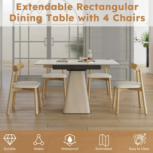 English Elm Retractable Rock Slab Dining Set with Leather Wrapped Base for Compact Apartments W2700S00101