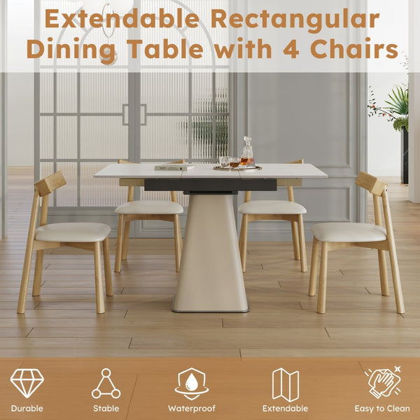 English Elm Retractable Rock Slab Dining Set with Leather Wrapped Base for Compact Apartments W2700S00101