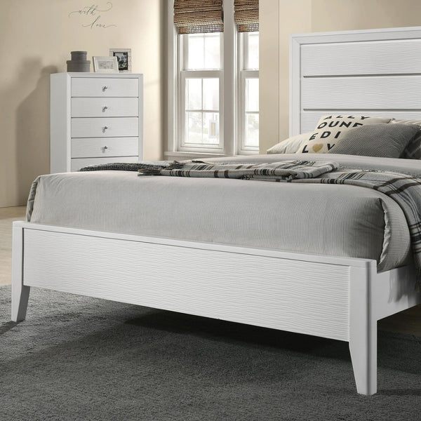 English Elm White California King Panel Bed Wave Texture Headboard Solid Wood Contemporary Frame B2741S00878