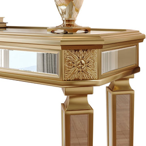 English Elm Mirror Console Table Gold Carved Frame Entryway Accent with Reflective Mirrored Panels W1445P407834