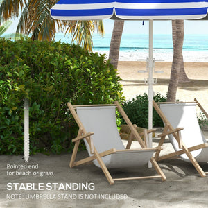 English Elm Outsunny 5.7' Portable Beach Umbrella - Uv 40+ Protection, Adjustable Height, Cup Holders & Hooks W2225P200537-GIGA