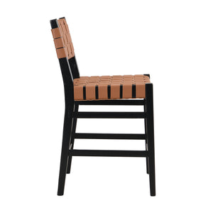 English Elm Christopher Knight Home® - 24.25'' 24.25" Classic Counter Stools Set of 2 Brown PU with Braided Leather Back & Rubberwood Legs, 24.25" 74690.00BRN