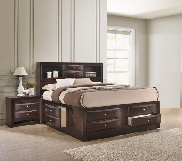 English Elm Dark Sleigh Bed Queen Size Elegant Louis Philippe Wooden Frame with Curved Headboard and Footboard, Classic Bedroom Centerpiece Cherry 32.2 L x 20.72 W x 16.7 H B2741S00609
