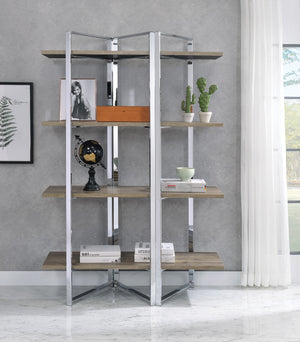 English Elm Natural Natural and Chrome 4-Shelf Bookshelf with Sturdy Chrome Frame, 72"H Modern Storage for Books & Decor B062P209196