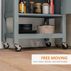 English Elm HOMCOM Rolling Kitchen Cart with Rubberwood Butcher Block Top, Drawer Cabinet Shelf & Towel Rack Gray W2225P217413