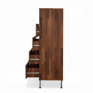 English Elm Walnut 5-Drawer Chest with Sleek Black Metal Legs, Spacious Wood Case-Frame & Smooth Glide Drawers B062P209027