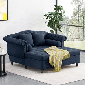 English Elm Christopher Knight Home® - LOVESEAT Double Chaise Lounge with Nailhead Trim and Button Tufting, Scroll Arms, Elegant Accent Pillows Navy Blue 54 L x 33 W x 17.5 H N776P298704N