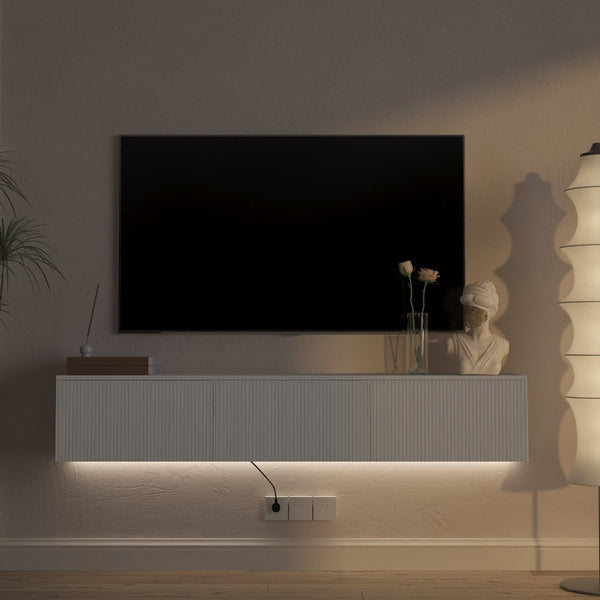 English Elm Floating Wall Mounted Tv Stand with Led Lighting Modern Media Console for Large Screens W1321P405330