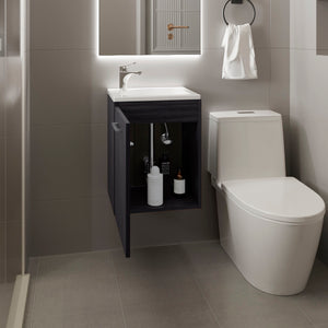 English Elm Saju 15.7" Floating One-Door Vanity Cabinet with Resin Sink, Black Wenge, Slim Modern Storage B200P335375