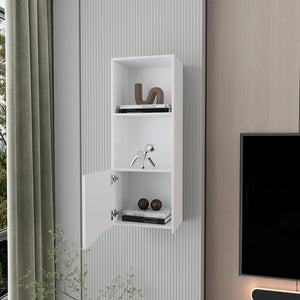 English Elm White Wall Cabinet One Door 43.3"H Modern White Floating Storage with Concealed Shelf for Living Room Decor B062P252131
