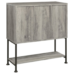 English Elm Hovander Farmhouse Bar Cabinet with Sliding Barn Doors Wine Storage and Gunmetal Legs B062P441038