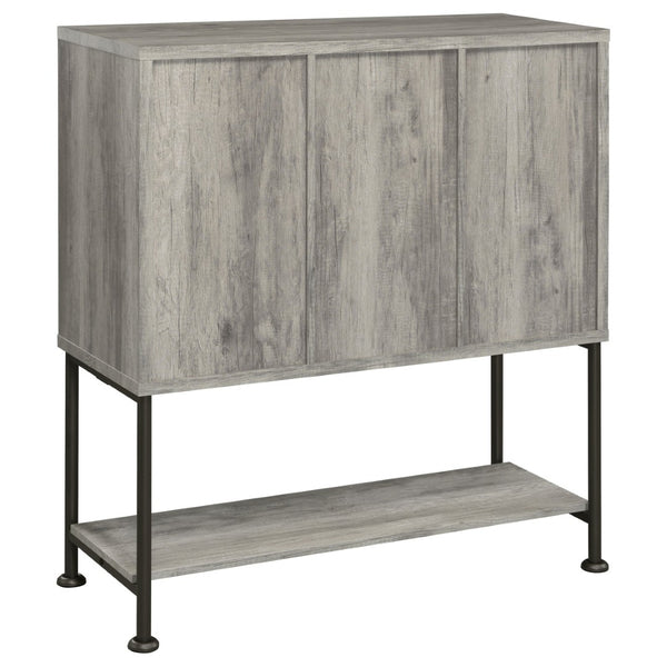 English Elm Hovander Farmhouse Bar Cabinet with Sliding Barn Doors Wine Storage and Gunmetal Legs B062P441038