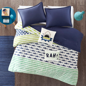 Urban Habitat Kids Finn Casual Shark Cotton Comforter Set UHK10-0037 Green / Navy