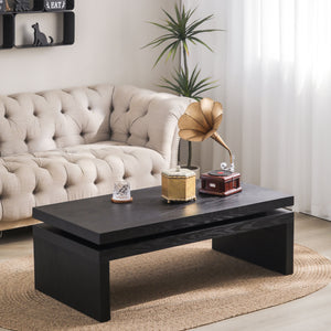 English Elm Modern Black Wood Coffee Table – Stylish Floating Design For Contemporary Living Spaces, 47.6" L W2729P198990