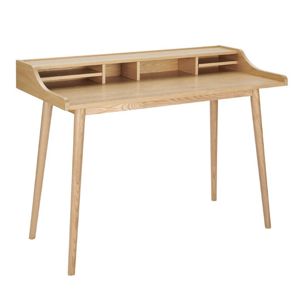 EuroStyle Flavio 47 Inch Writing Desk with Six Open Shelves for a Stylish Home Office Oak 09701-OAK