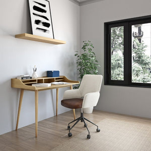 EuroStyle Flavio 47 Inch Writing Desk with Six Open Shelves for a Stylish Home Office Oak 09701-OAK