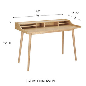 EuroStyle Flavio 47 Inch Writing Desk with Six Open Shelves for a Stylish Home Office Oak 09701-OAK