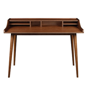 EuroStyle Flavio 47 Inch Writing Desk with Six Open Shelves for a Stylish Home Office Walnut 09701WAL