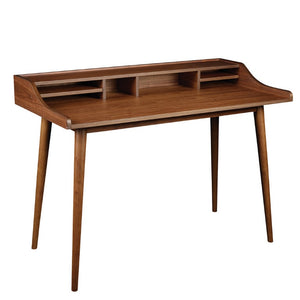 EuroStyle Flavio 47 Inch Writing Desk with Six Open Shelves for a Stylish Home Office Walnut 09701WAL