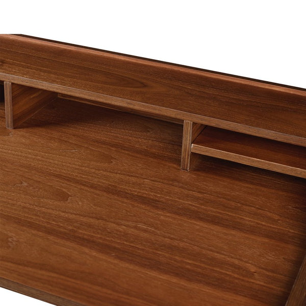EuroStyle Flavio 47 Inch Writing Desk with Six Open Shelves for a Stylish Home Office Walnut 09701WAL
