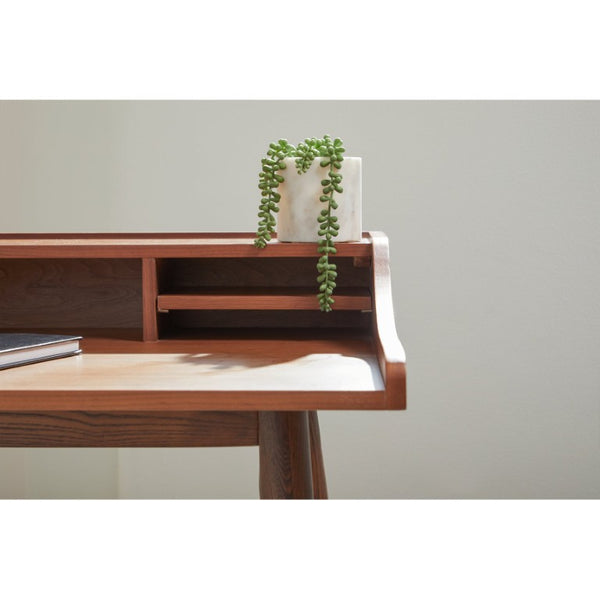 EuroStyle Flavio 47 Inch Writing Desk with Six Open Shelves for a Stylish Home Office Walnut 09701WAL