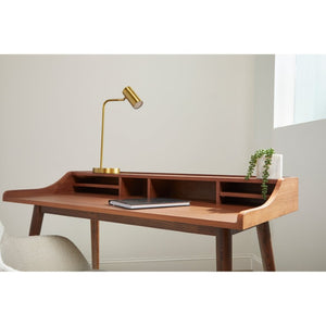 EuroStyle Flavio 47 Inch Writing Desk with Six Open Shelves for a Stylish Home Office Walnut 09701WAL