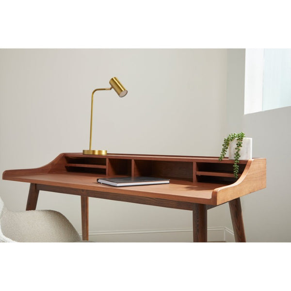 EuroStyle Flavio 47 Inch Writing Desk with Six Open Shelves for a Stylish Home Office Walnut 09701WAL