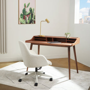 EuroStyle Flavio 47 Inch Writing Desk with Six Open Shelves for a Stylish Home Office Walnut 09701WAL