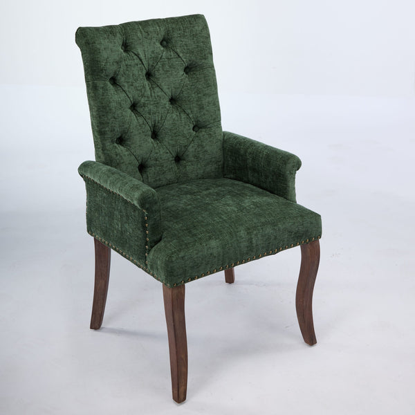 English Elm Upholstered Chenille Accent Dining Chair with Tufted Diamond Back, Curved Solid Wood Legs, Comfortable Support Olive Green W1143P346929