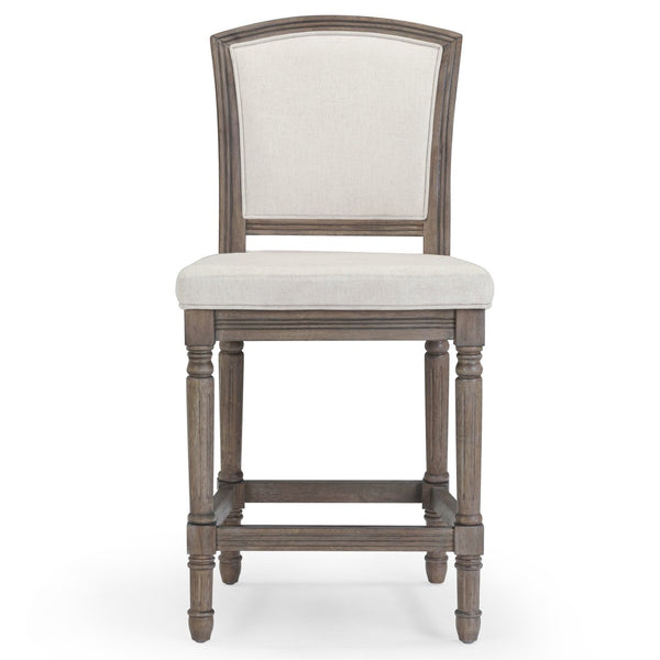 English Elm 26" Counter Stool Weathered Frame Woven Upholstery Turned Legs Kitchen Island Seating Gray B2751P436455