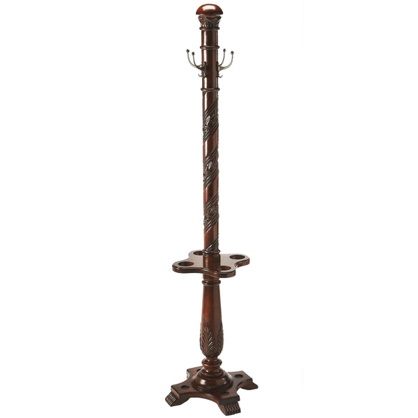 Butler Specialty Laird Elegant Free-standing Coat Rack With Umbrella Holder And Hand-carved Details For Entryway Style Dark Brown Rubberwood,Resin,Zinc 971024-butler