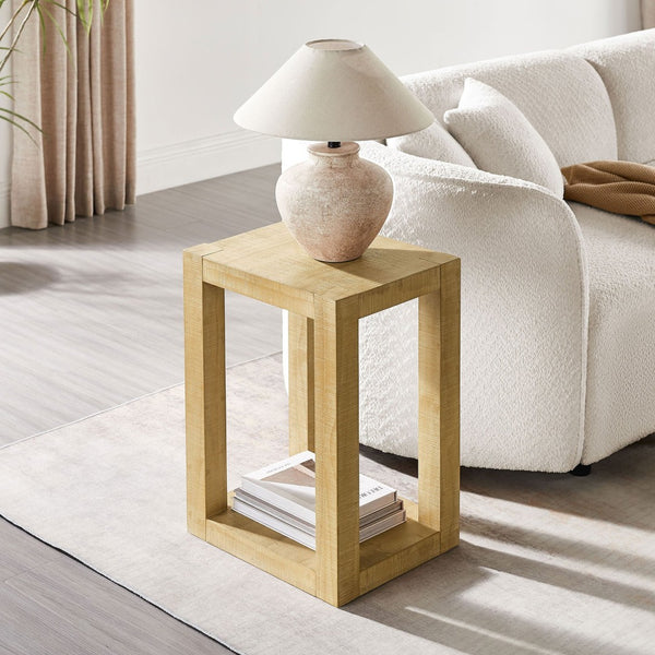 English Elm 14 Inch Two Tier Mdf End Table with Open Shelf for Bedroom or Living Room W2582P344515