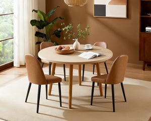 English Elm Beige Pu Leather Armless Dining Chair Set of 4 with Matte Black Iron Legs Modern Brown Yellow T3967P497835