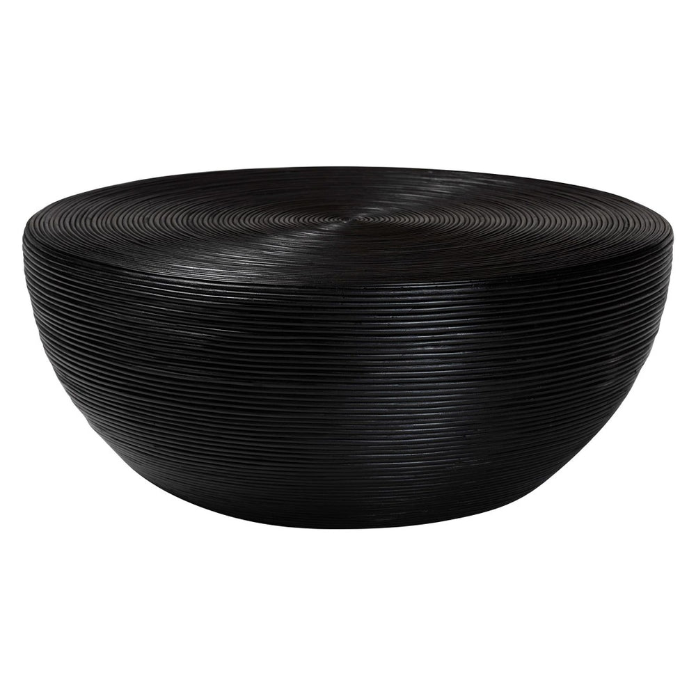 English Elm Laminated Rattan Round Coffee Table Handcrafted Drum Silhouette for Bohemian Living B2750P467865