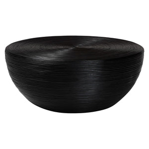 English Elm Laminated Rattan Round Coffee Table Handcrafted Drum Silhouette for Bohemian Living B2750P467865