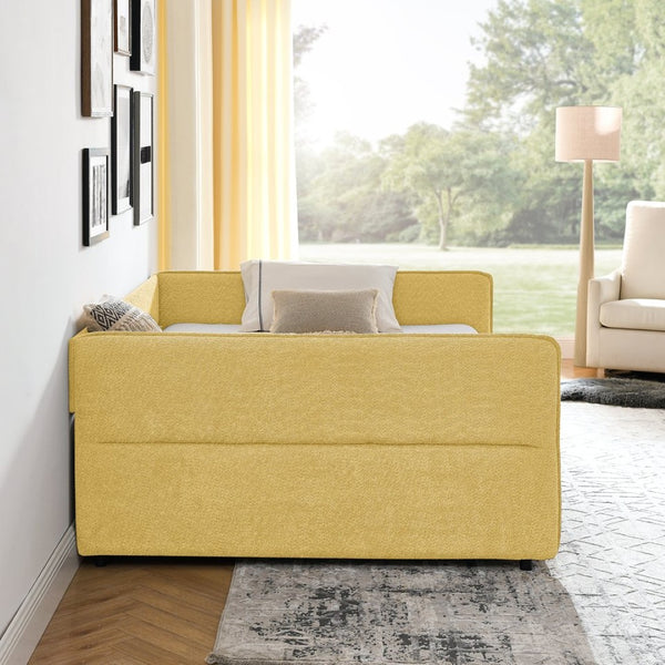 English Elm Queen Boucle Tufted Daybed Sofa with Storage Drawers Eucalyptus Frame Guest Room Yellow W1413S00180