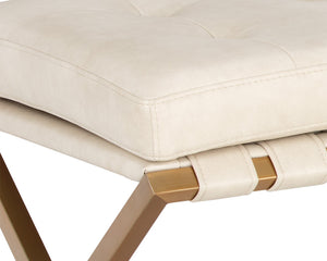 Sunpan Kenji Bench - Elegant Trestle Style with Brushed Gold Finish and Button Tufted Faux Leather Seat Small