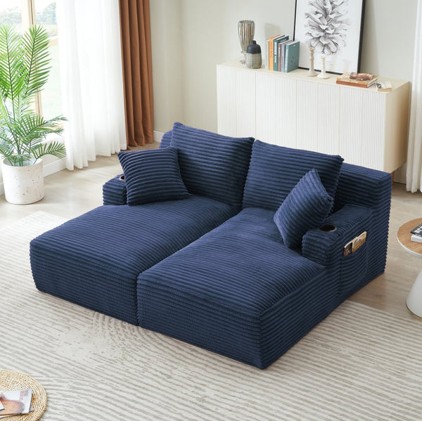 English Elm Compressible Corduroy Sleeper Loveseat with Cupholders Ready in 72 Hours No Assembly Blue W2339P411860
