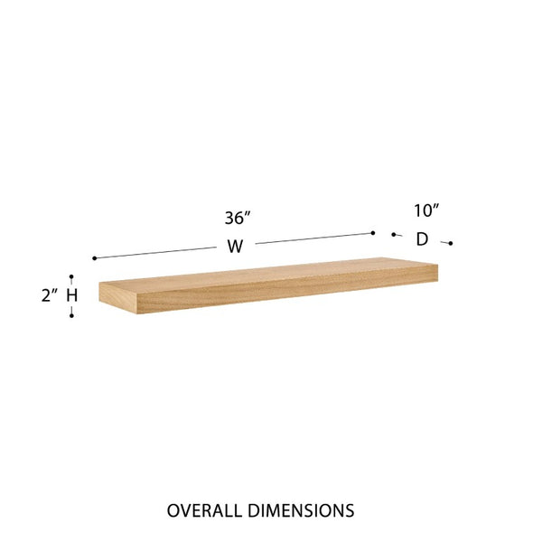 EuroStyle Barney Ash Veneer Floating Wall Shelf Minimalist Display for Living Room or Home Office Oak 09742-OAK