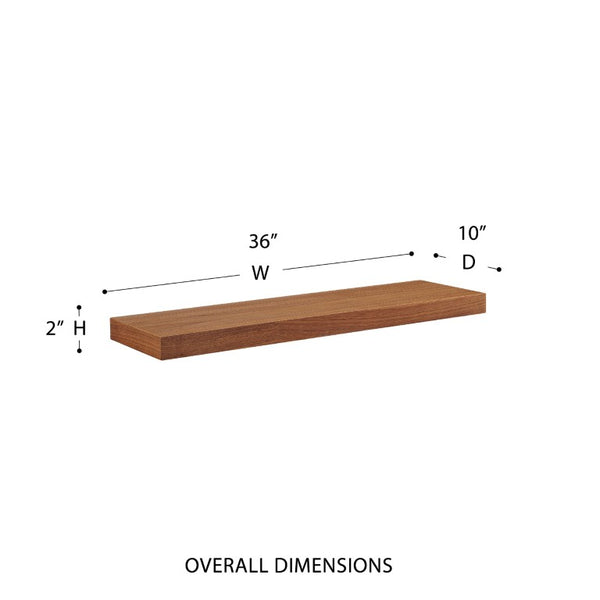EuroStyle Barney Ash Veneer Floating Wall Shelf Minimalist Display for Living Room or Home Office Walnut 09742-WAL