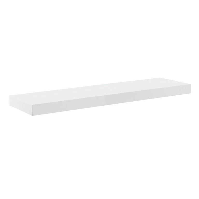 EuroStyle Barney Ash Veneer Floating Wall Shelf Minimalist Display for Living Room or Home Office High Gloss White 09742-WHT