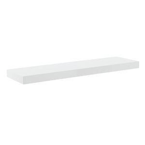 EuroStyle Barney Ash Veneer Floating Wall Shelf Minimalist Display for Living Room or Home Office High Gloss White 09742-WHT