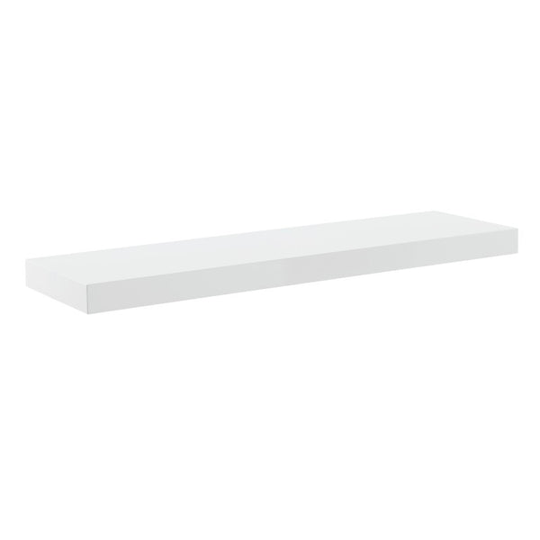 EuroStyle Barney Ash Veneer Floating Wall Shelf Minimalist Display for Living Room or Home Office High Gloss White 09742-WHT