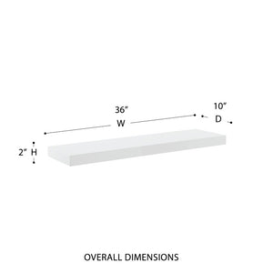 EuroStyle Barney Ash Veneer Floating Wall Shelf Minimalist Display for Living Room or Home Office High Gloss White 09742-WHT